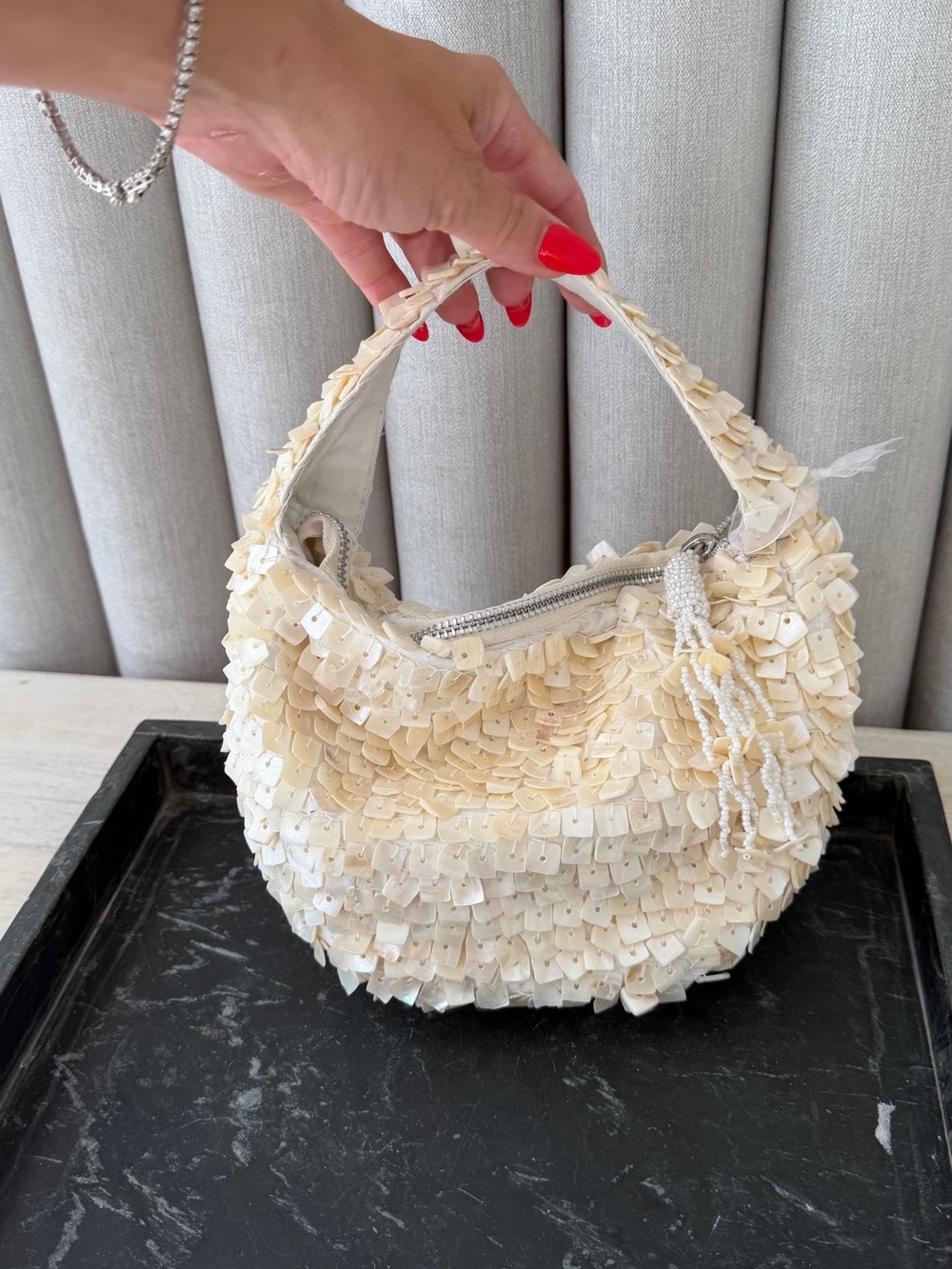 Cream Sequin-Embellished Shoulder Bag - Women